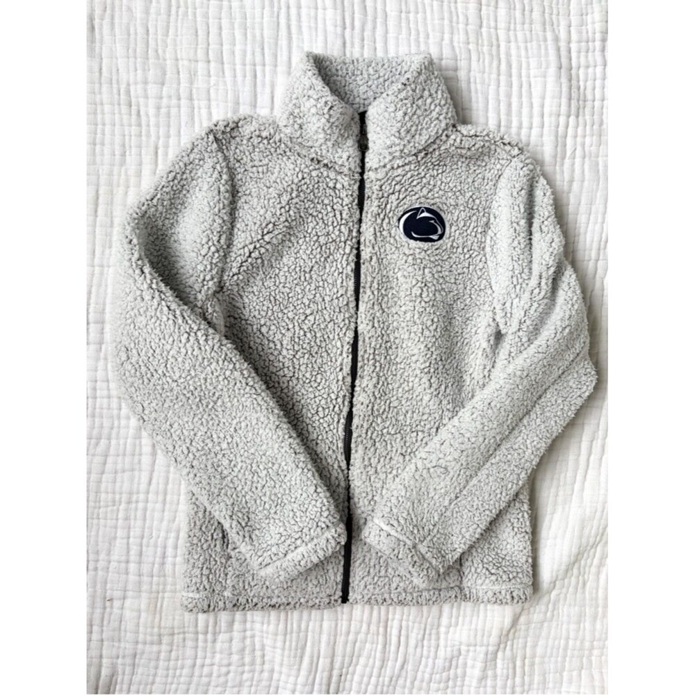 Penn State Sherpa Jacket Juniors M 7/9 Fleece Full Zip Cozy Gray